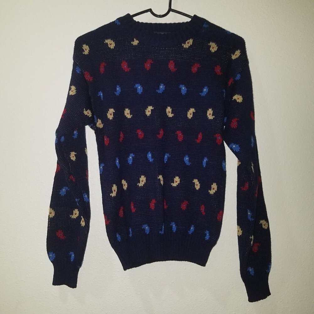 NWT VTG JC Penney Sweater Youth Medium 10-12 Pullover Blue Red Tan 100% Acrylic